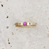 14K Gold Filled Birthstone and Initial Ring Set