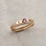 14K Gold Filled Birthstone and Initial Ring Set