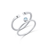 Initial and Birthstone Ring Set in Sterling Silver